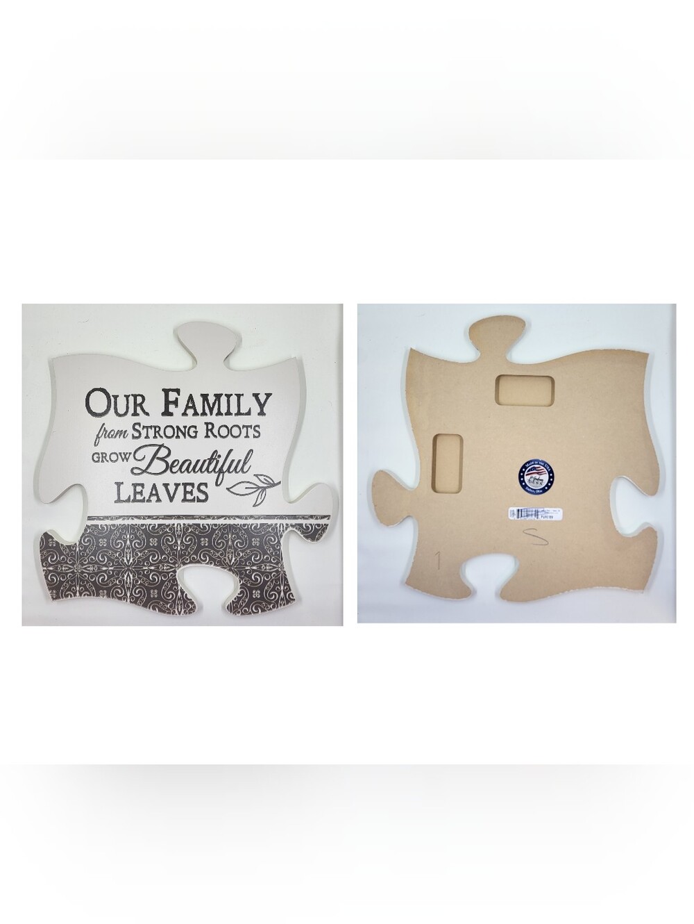 Cream and Brown Puzzle Piece Wall Art - 'Our Family' Quote